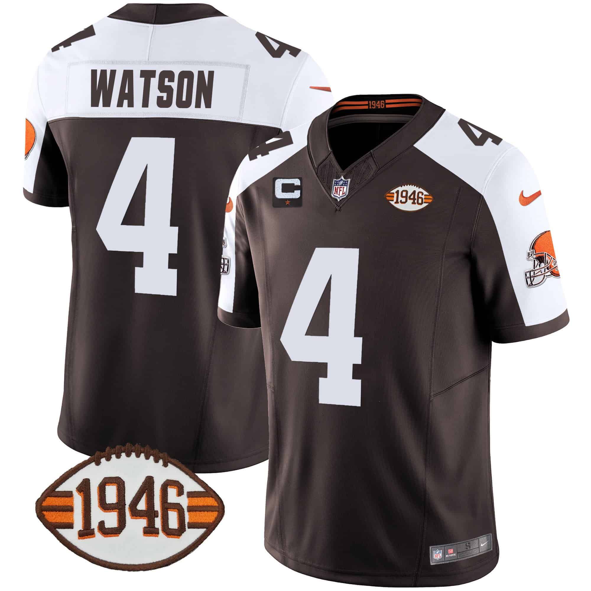 Men Cleveland Browns 4 Watson Brown 1946 75th Anniversary Patch 2024 Nike NFL Jersey